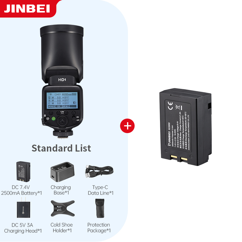 Photography Lighting Flash - JINBEI HD-1 Rundkopf-HSS-Speedlite Outdoor-Fotografie-Kamerablitzlicht Li-Ionen-Akku-Kit mit