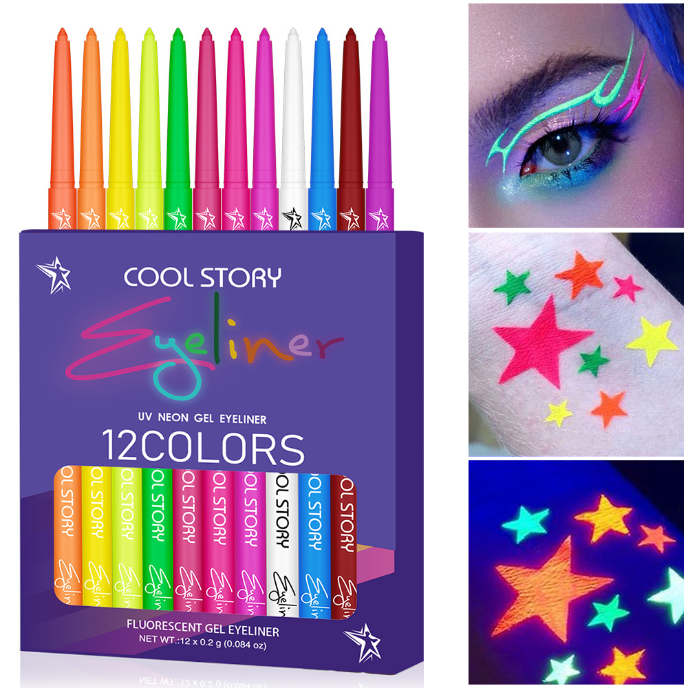 Coloured Gel Set - 12-farbiger fluoreszierender Eyeliner, Farbe UV, wasserfester
