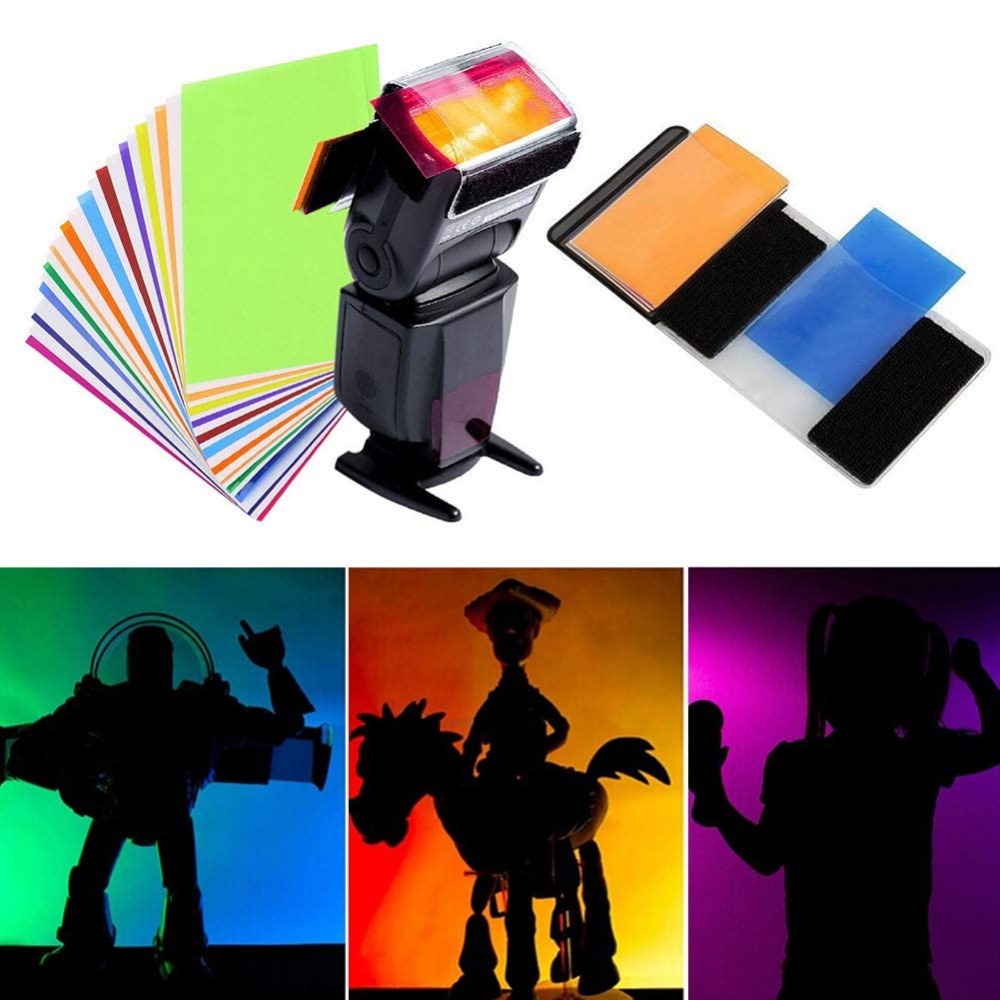Photography Lighting Flash - 12 Farben Kamera-Blitzfilter-Set mit universellem Klettbandhalter